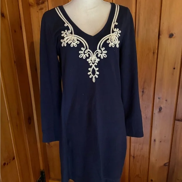 Lilly Pulitzer Navy Blue Dress with Cream Embroidery - Picture 1 of 4